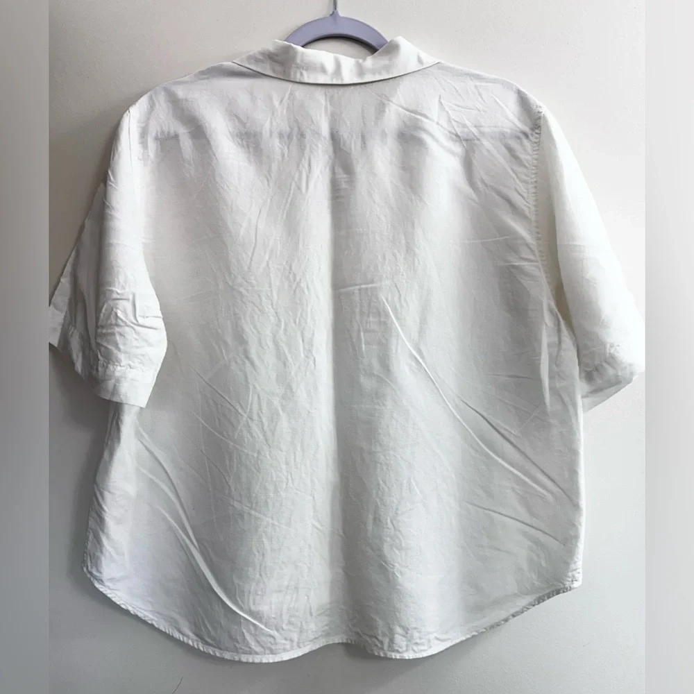 Uniqlo White Linen Blend Open Collar Shirt M | Lightweight Button Up Top - Picture 3 of 3